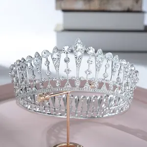 Zirkon kraliçe düğün tiaras ve gelin elmas taç alaşım gelin başlığı beyaz kristal yuvarlak prenses saç tacı dridal