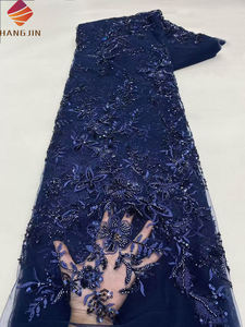 قماش دانتيل شبكي مطرز بالترتر والخرز بلون ذهبي شامبانيا، تصميم جميل لفساتين الزفاف الأفريقية - Product Image 3