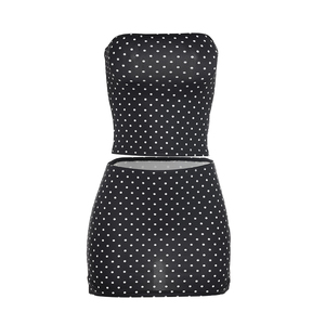 Viviblook D26ST233 Conjunto de Dos Piezas para Mujer, Top Corto sin Mangas con Estampado de Lunares, Ajustado y Sexy, y Minifalda con Abertura - Product Image 6