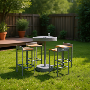 Ensemble de meubles de bar gris avec structure métallique ronde, design moderne et durable pour usage extérieur en jardin - Product Image 2