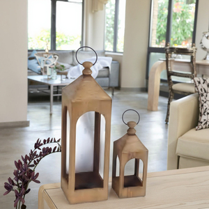 Ensemble de 2 lanternes décoratives en bois, lanternes à bougies rustiques en bois <span class=keywords><strong>pour</strong></span> la décoration intérieure et extérieure, lanternes de style farmhouse <span class=keywords><strong>pour</strong></span> la terrasse, le mariage - Product Image 4