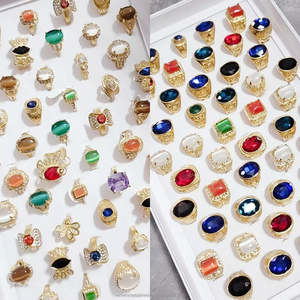 Atacado de Alta Qualidade Aço Inoxidável 18k Banhado A Ouro Colorido Ágata Gemstone Chunky Anel Largo para Mulheres e Homens - Product Image 1