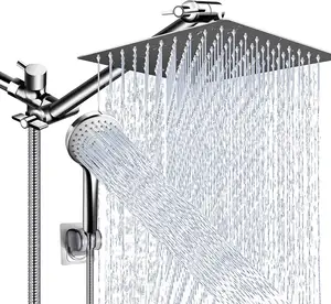 Shower Head 10 Inch High Pressure Rain ShowerHead with 11 Inch Adjustable Extension Arm and 5 Settings Handheld Showerhead