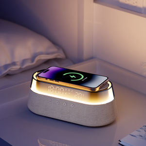 KUANGXIANG Trending Exquisite Workmanship 6-in-1 Touch <strong>Control</strong> Bedside Lamp Table Alarm <strong>Clock</strong> with Wireless Charger and FM <strong>Radio</strong> - Product Image 5