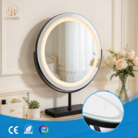 Miroir de maquillage rond sur pied avec éclairage LED, 3 couleurs réglables, écran tactile, finition métal chromé personnalisée, garantie 3 ans