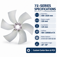 Pales de ventilateur axial pour moteur à combustion interne, 6 pales courbées en fibre de verre PAG, angle réglable, pour générateur de neige
