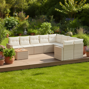 ชุดโซฟาสวนสีเบจพร้อมโครงหวาย PE เบาะโฟมความหนาแน่นสูง เฟอร์นิเจอร์กลางแจ้งกันน้ำ ดีไซน์ร่วมสมัย - Product Image 2