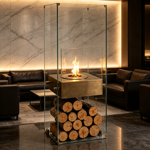 Cheminée au bioéthanol double face design avec flamme large réglable et verre de sécurité pour villa, salon, hôtel, restaurant - Product Image 5