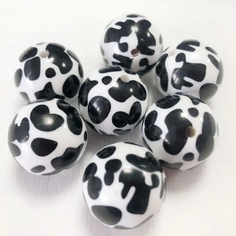 100pcs 20mm Wholesale Cow Print Beads Solid Color Bulk bubblegum Beads Acrylic Loose Beads For Jewelry Making