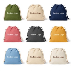 Sac à cordon en toile de coton naturel de haute qualité, personnalisé avec logo, écologique, réutilisable, haute élasticité, petit format - Product Image 1