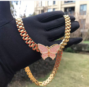 Collar de Moda Personalizado con Cadena de Eslabones Tipo Nugget de Acero Inoxidable, Dije de Mariposa con Circonitas, Joyería de Cadena para Mujer - Product Image 1