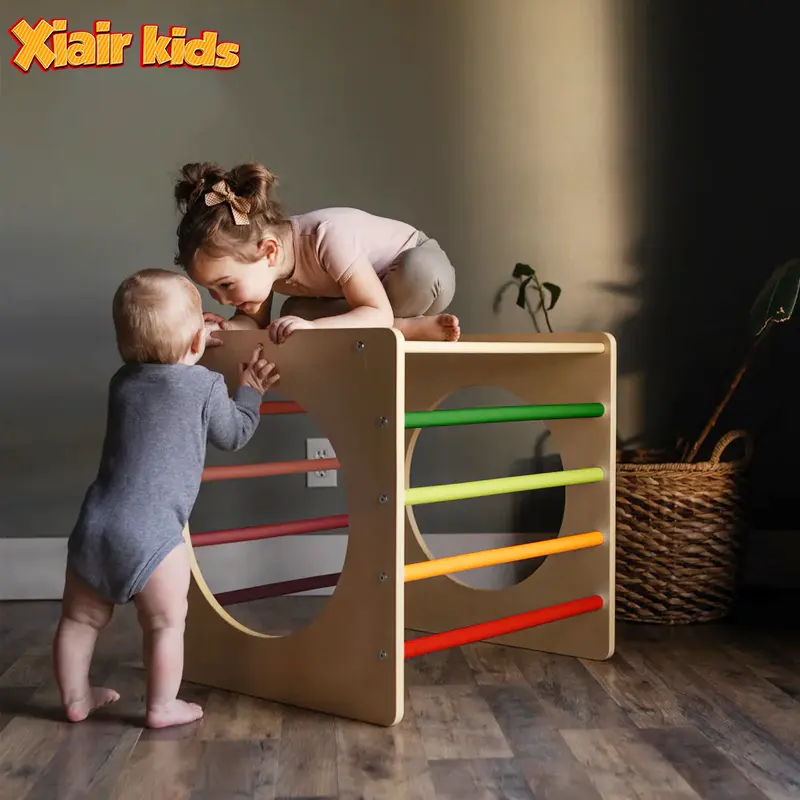Xiair Kids Vierkante Houten Piklers Driehoek Set Kubus Klimmen Kubus Ladder Kan Worden Getransformeerd Pickler Klimrek Brug