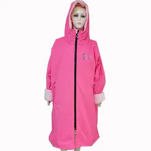 Mantel jubah berubah tahan air handuk pantai merah muda neon mantel jubah tahan cuaca jaket cepat kering