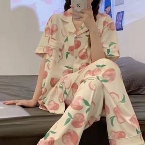 Cárdigan de algodón de verano para mujer, conjunto de pijama holgado de manga corta para el hogar, cómodo vestido de noche de LICRA, suministro ODM - Product Image 2