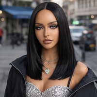 Perruque Bob Courte Droite Noire Naturelle en Cheveux Synthétiques Résistants à la Chaleur (14 Pouces) pour Femmes Noires - Vente en Gros