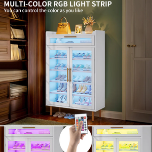 Zapatero con tira de LED y patas de metal, organizador de zapatos, gabinete de almacenamiento para <span class=keywords><strong>20</strong></span> pares, zapatero de madera de 5 niveles - Product Image 3