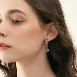 LZE12 RINNTIN Water Drop Created Sapphire Dangle Earrings Bridal Jewelry 925 Sterling Silver Drop Earrings for Women Girls