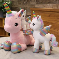 Boneka Unicorn Raksasa Putih Lembut 40/60/80/100cm dengan Sayap, Rambut Tie-Dye, dan Mata Besar, Isi Kapas PP untuk Anak-Anak