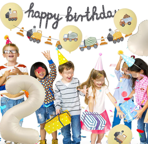Fournitures pour fête d'anniversaire <span class=keywords><strong>de</strong></span> 2 ans : Bannières Joyeux Anniversaire, <span class=keywords><strong>Guirlande</strong></span> Camion Minier, Ballons Imprimés Beige, Décorations <span class=keywords><strong>de</strong></span> Cupcakes sur le Thème <span class=keywords><strong>de</strong></span> la Construction, Cadeaux - Product Image 2