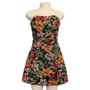 Tapestry Floral Bustier Tube Top Smocked Tube Dress A-line Skirt