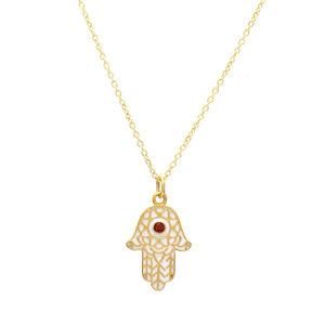 Proveedor indio Collar de Hamsa de plata esterlina 925 Esmalte de cerámica chapado en oro con granate para bodas y regalos - Product Image 1