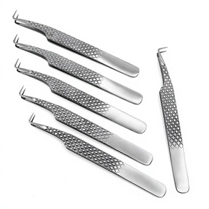 Pince à épiler pour extensions de cils en acier inoxydable argenté, poignée diamantée, 10 mm, pointe pointue à 90 degrés - Product Image 3