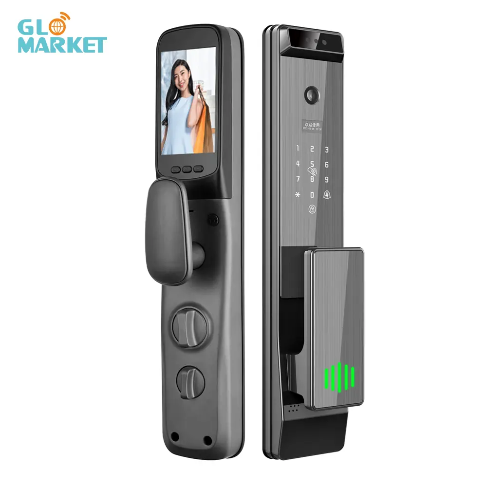 Glomarket Tuya Wifi Door Lock 3D Face Finger Veins Video Intercom Cat Eye Security Automatic Lock work with app