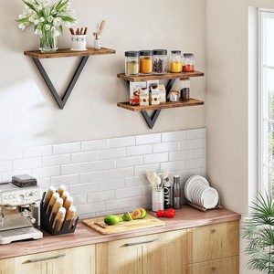 Retro Wood Grain <b>Wall</b> <b>Mounted</b> Storage Rack 40cm Three Tier <b>Shelf</b> For Kitchen Living Room Bookshelf - Product Image 4