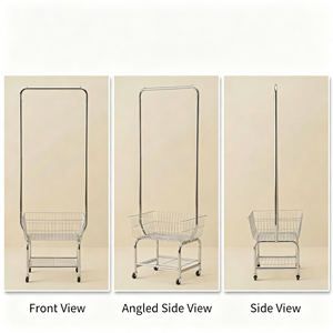 Double Rail Rolling Garment Rack With Wheels Heavy Duty Stainless Steel Clothes Hanging Stand For Retail Display Bedroom - Product Image 2
