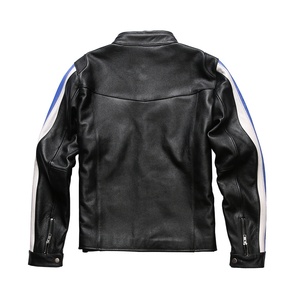 <span class=keywords><strong>Chaqueta</strong></span> de piel de vaca genuina a rayas con cuello levantado para parejas deportivas de moda personalizada de salida de fábrica para hombres - Product Image 4