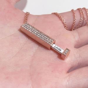 Gemstone <b>Necklace</b> New Design Vertical Men Women Rose Gold Quartz Plated Hidden Message Bar Pendant - Product Image 3