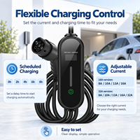 Chargeur EV portable de type 2 CE TUV CB RoHS 16A 32A 230V 50/60Hz 3.5kW 7kW avec minuterie 0-8H, écran LCD, IP67, fournisseur OEM ODM