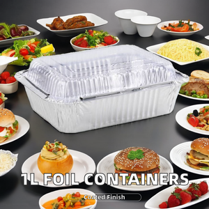 Contenants en <span class=keywords><strong>aluminium</strong></span> jetables rectangulaires recyclables de 1 litre, revêtement argenté, découpés, 220x158x50mm, pour usage alimentaire, splendides - Product Image 2