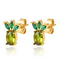 Boucles d'oreilles tendance pour femmes en acier inoxydable plaqué or PVD 18 carats, clous d'oreilles mignons en zircon en forme de fruit pour filles, cadeaux de bijoux