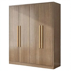<span class=keywords><strong>Armoire</strong></span> de chambre à coucher en bois de luxe minimaliste moderne, grand rangement avec poignées dorées brossées - Product Image 1