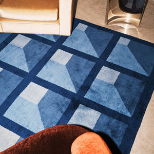 พรมลายตารางสไตล์ยุโรป พิมพ์ลายด้วยเครื่องจักร สีฟ้า รุ่นดีไซน์ทันสมัย สำหรับห้องนั่งเล่น - Product Image 4