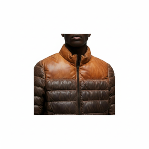 Veste matelassée à col montant en toile unie pour homme, deux tons, polyester/nylon, rembourrage en coton matelassé fait main, service OEM - Product Image 1