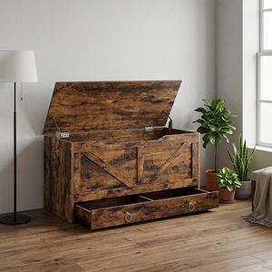 Panca rustica in legno per ingresso e contenitore portaoggetti/giocattoli <span class=keywords><strong>con</strong></span> cerniere robuste, mobiletto <span class=keywords><strong>scarpiera</strong></span> per la casa, supporta 100 kg - Product Image 2