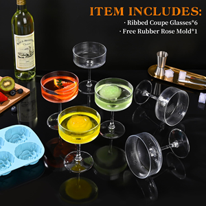 Elegant Design Classic Vintage 300ML Ribbed <b>Plastic</b> Coupe <b>Glasses</b> Cocktail <b>Glasses</b> for Home & Party - Product Image 5