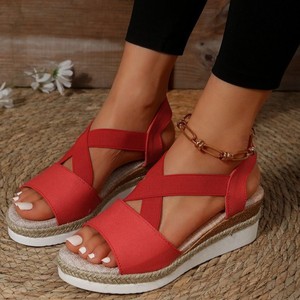 Semelle épaisse bout ouvert chaussures de plage été décontracté sandales en corde de chanvre pour les femmes tressées Wedge - Product Image 3