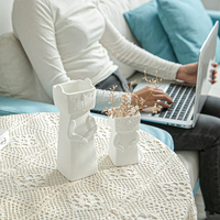 Vase à fleurs en céramique à motif de chat blanc, décoration d'intérieur moderne, rustique et nordique, vente en gros, livraison gratuite