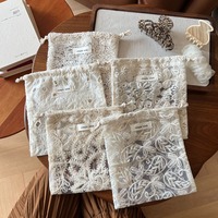 Pochette à maquillage en coton jacquard à dentelle, rangement pour bijoux, organisateur vintage, cadeau, bohème, abricot, broderie, cordon de serrage