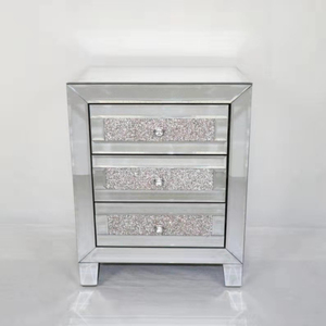 Luxury Modern Solid Wood Eco-Friendly Silver Bedside Table 3 Drawers Diamond-Patterned <strong>Mirrored</strong> Design for Bedrooms Hotel - Product Image 1