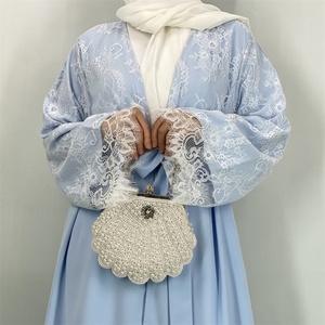 Abaya Chic Sauge Noir Bleu Nida avec Manches en Dentelle + Hijab Assorti - Tenue Élégante et Modeste pour Mariage et Occasions Spéciales (1485) - Product Image 4