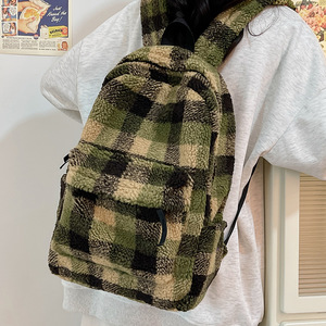 Hiver Laine Fourrure Lambsool Sherpa Plaid Casual Sports Backpack for <span class=keywords><strong>Teenager</strong></span> Backpack Student Plush Backpack School Bag - Product Image 3