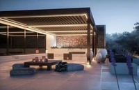 Pavillon moderne en aluminium avec toit à lamelles motorisées 100% imperméable Auvent de terrasse extérieur avec éclairage LED