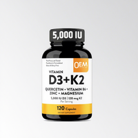 OEM Vitamine D3 K2 5000 UI Capsules de magnésium B6 Zinc Quercétine Énergie Immunité Santé musculaire Adulte 60 Capsules