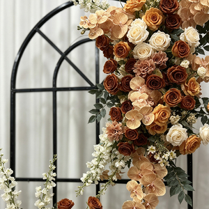 Promise Warm Earth Tone Cascade Artificial Corner Flower Modern Fall <b>Wedding</b> Christmas New Year Arch <b>Prop</b> Silk Handmade Durable - Product Image 3