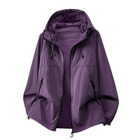 Veste à col boutonné pour femme, résistante aux UV, en polyester/rayonne, motif 3D, UPF 50+, protection solaire, capuche légère, haut d'été