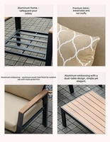 Ensemble de canapés de jardin modernes et minimalistes en gros pour hôtels, mobilier d'extérieur, table basse en aluminium et poly-bois pour patio